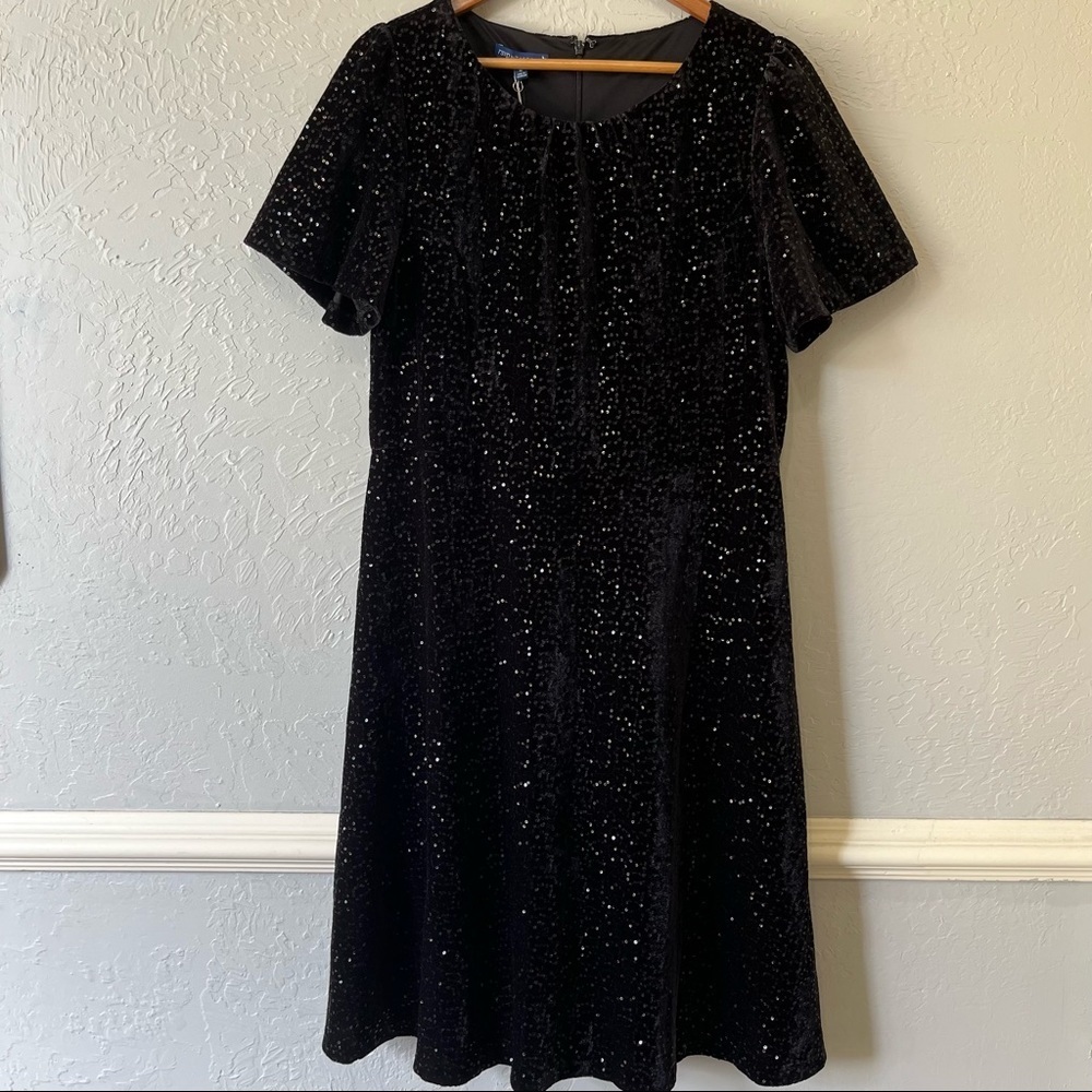 Talbots RSVP Black Velvet Sequin Fit & Flare Cocktail Party Dress NWT